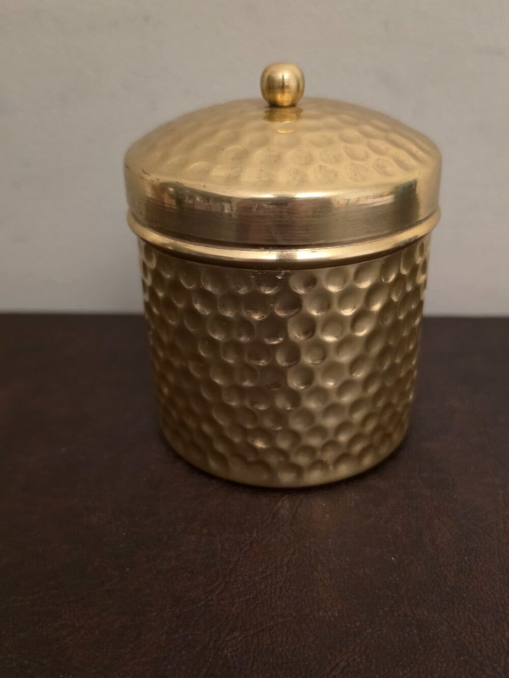 Preowned -Hammered brass lidded container